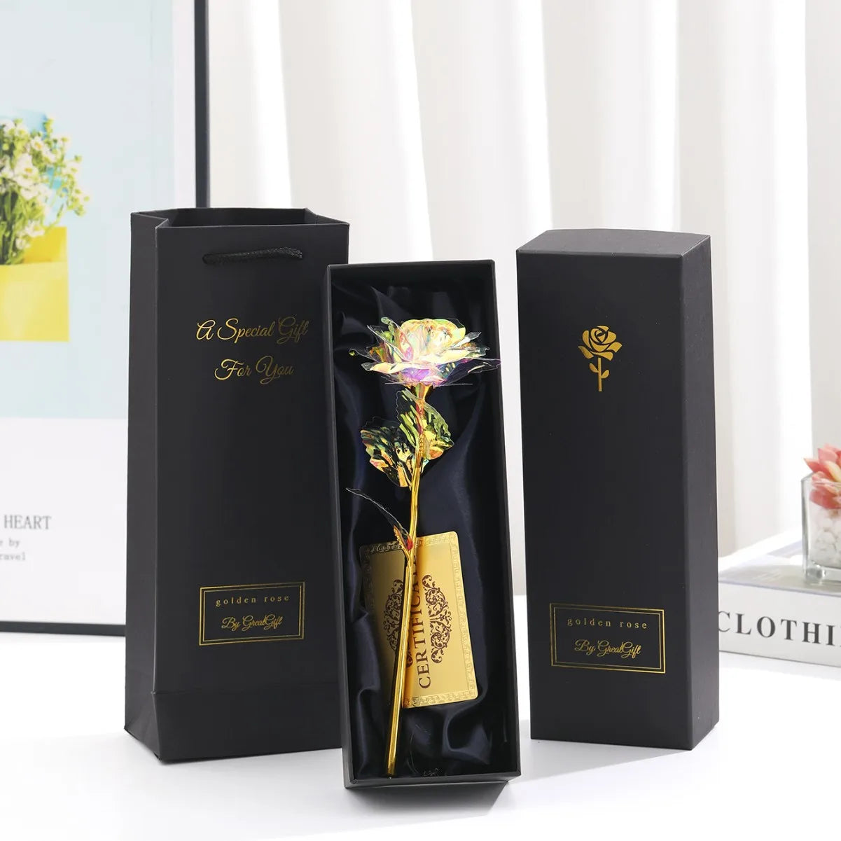 Foil Rose Flower with Gift Box & Card Eternal Rose Gifts for Valentine's Day Thanksgiving Mother's Day Party Favors Decors