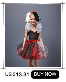 Black Cat Halloween Costume Kids Animal Fancy Tutu Dress with Ears Headband Baby Girls Cosplay Clothes Birthday Party Outfits