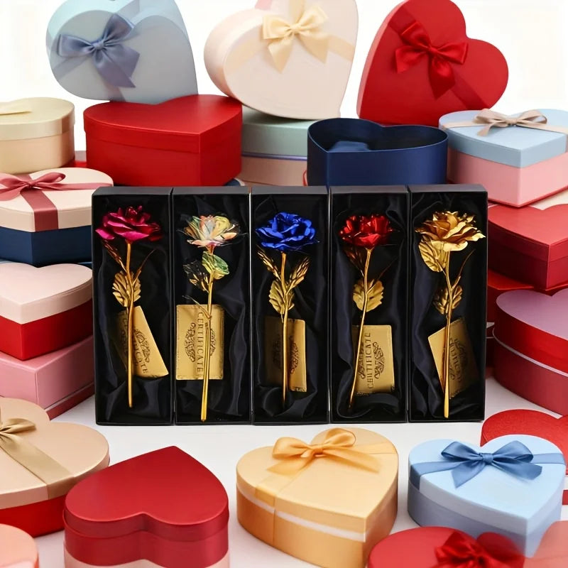Foil Rose Flower with Gift Box & Card Eternal Rose Gifts for Valentine's Day Thanksgiving Mother's Day Party Favors Decors