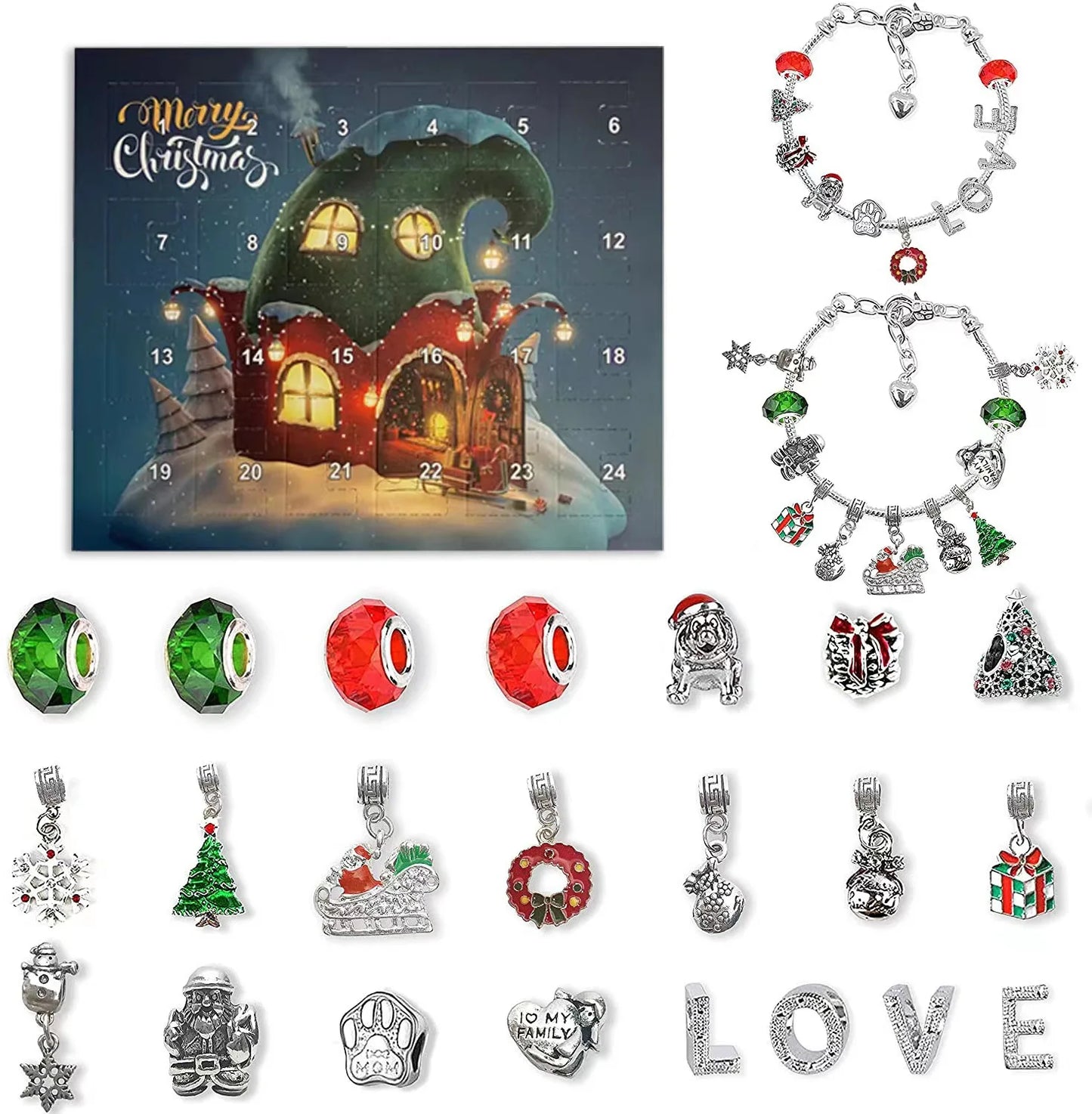 Christmas Advent Calendar Jewelry Gift Set for Girls – 24 Days of Rings, Necklaces & Earrings