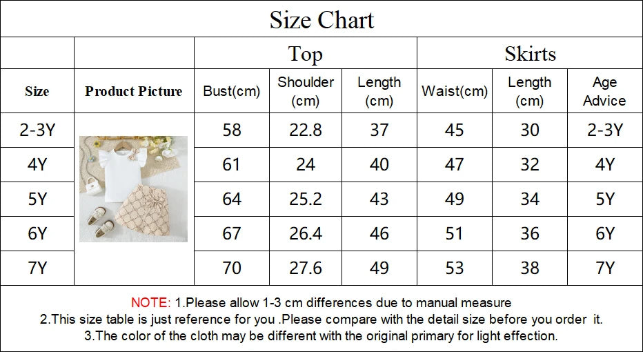 Prowow Girl School Outfit Flutter Sleeve Front Bow T-shirt and Vintage Printed Skirt Summer 2pcs Set For Children Clothing Girls