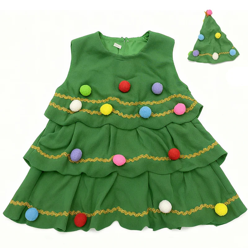 2025 New Year Kids Santa Claus Costume Girls' Christmas Dress Set Children's Cosplay Dress Carnival Party Clothes Xmas Gift