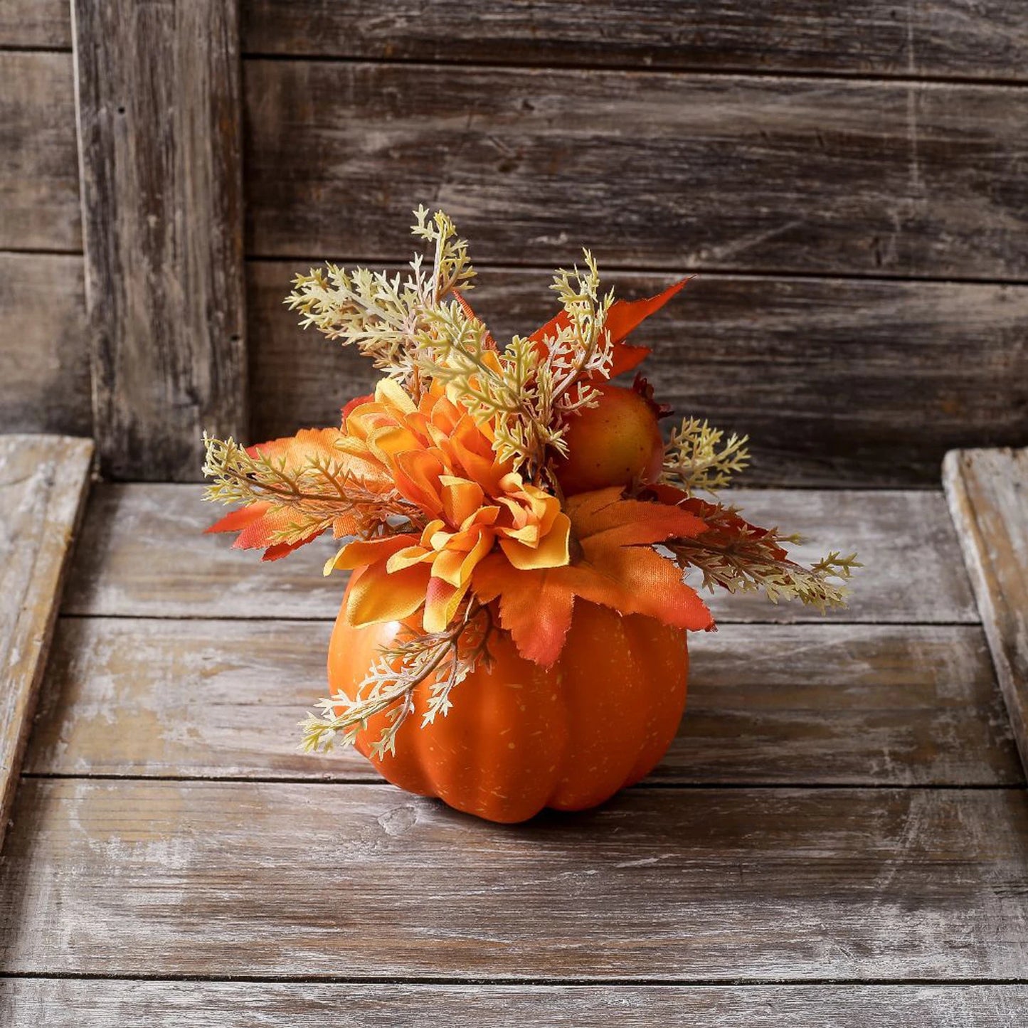 Thanksgiving Artificial Pumpkins Rustic Plastic Pumpkin Decorations with Leaves for Fall Party