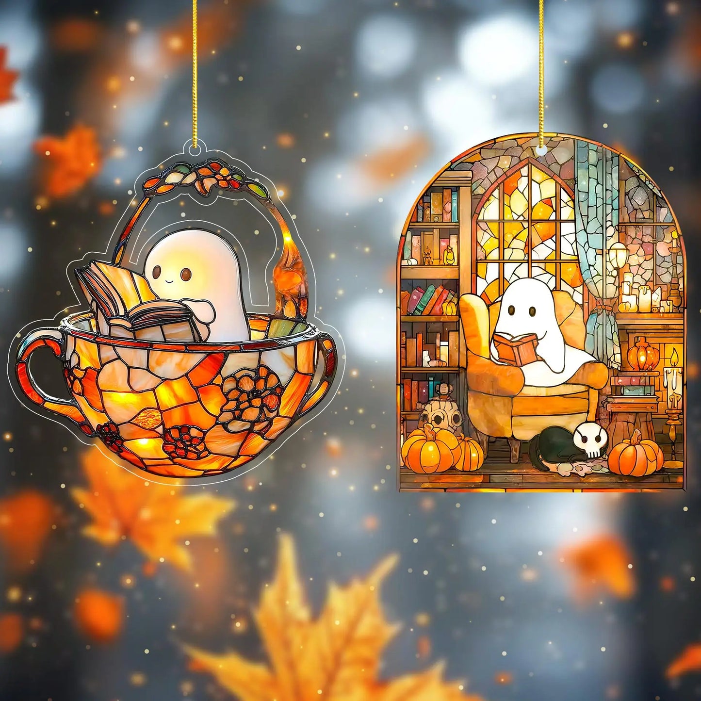 Cute Halloween Ghost Ornaments – Spooky 2D Acrylic Bath & Home Decor Hanging Set