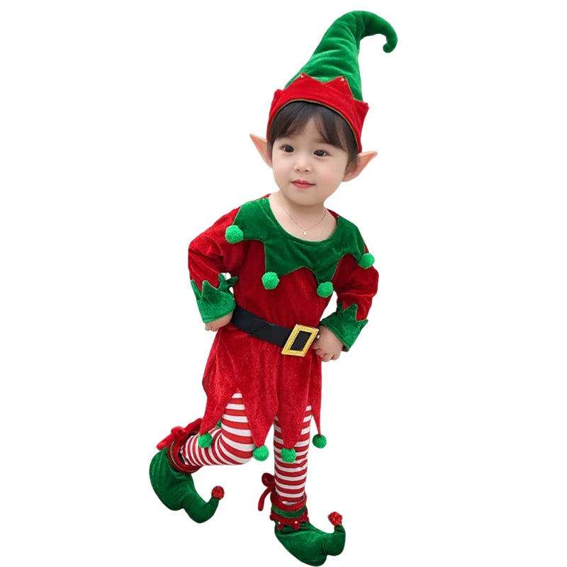 2025 New Year Kids Santa Claus Costume Girls' Christmas Dress Set Children's Cosplay Dress Carnival Party Clothes Xmas Gift