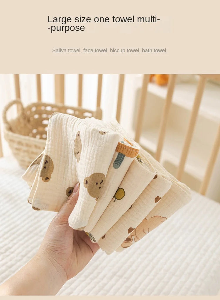 Cotton Muslin Baby Face Bear Towel Long Burp Cloth for Newborn Kindergarten Hand Towels Infant Drooling Bib Washcloth Baby Items