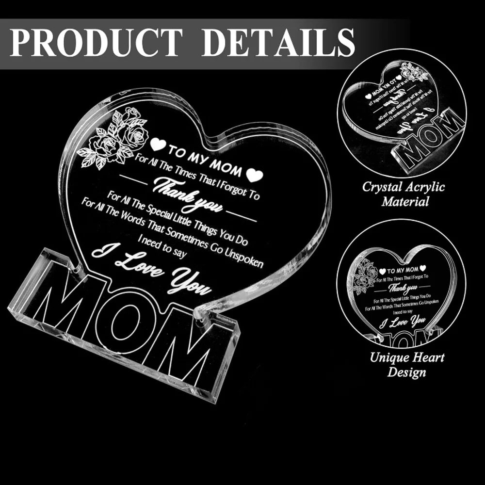 Heart Acrylic Mom Gift from Daughter & Son Ideal for Birthday, Thanksgiving, Christmas, Valentine's Day & Mother's Day
