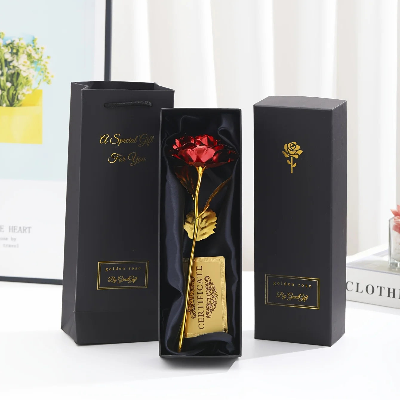 Foil Rose Flower with Gift Box & Card Eternal Rose Gifts for Valentine's Day Thanksgiving Mother's Day Party Favors Decors