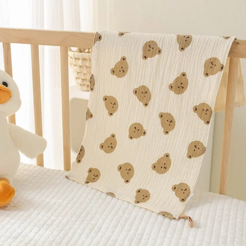 Cotton Muslin Baby Face Bear Towel Long Burp Cloth for Newborn Kindergarten Hand Towels Infant Drooling Bib Washcloth Baby Items