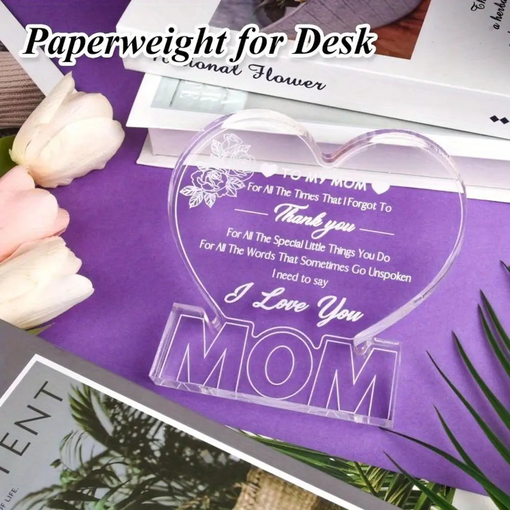 Heart Acrylic Mom Gift from Daughter & Son Ideal for Birthday, Thanksgiving, Christmas, Valentine's Day & Mother's Day