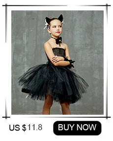 Black Cat Halloween Costume Kids Animal Fancy Tutu Dress with Ears Headband Baby Girls Cosplay Clothes Birthday Party Outfits