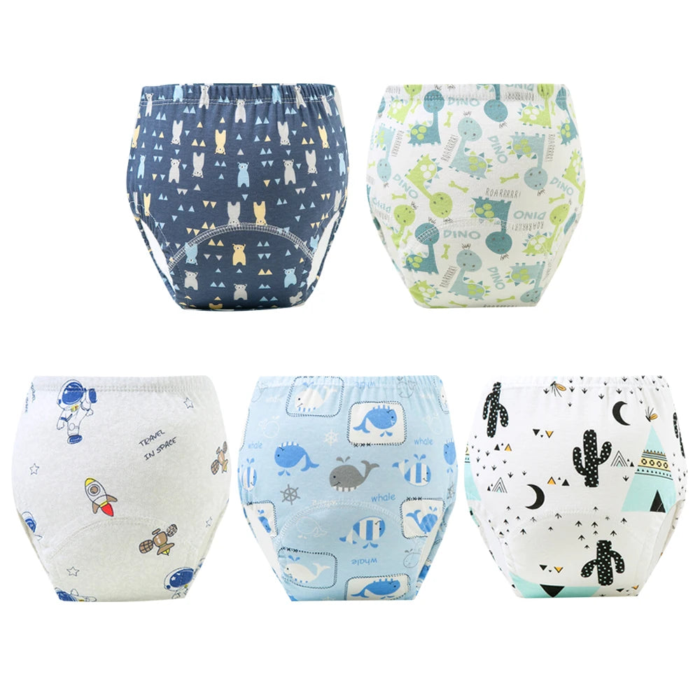 5pcs Baby Cotton Training Panties Waterproof Reusable Cloth Diapers Potty Training Underwear Nappies for Toddlers