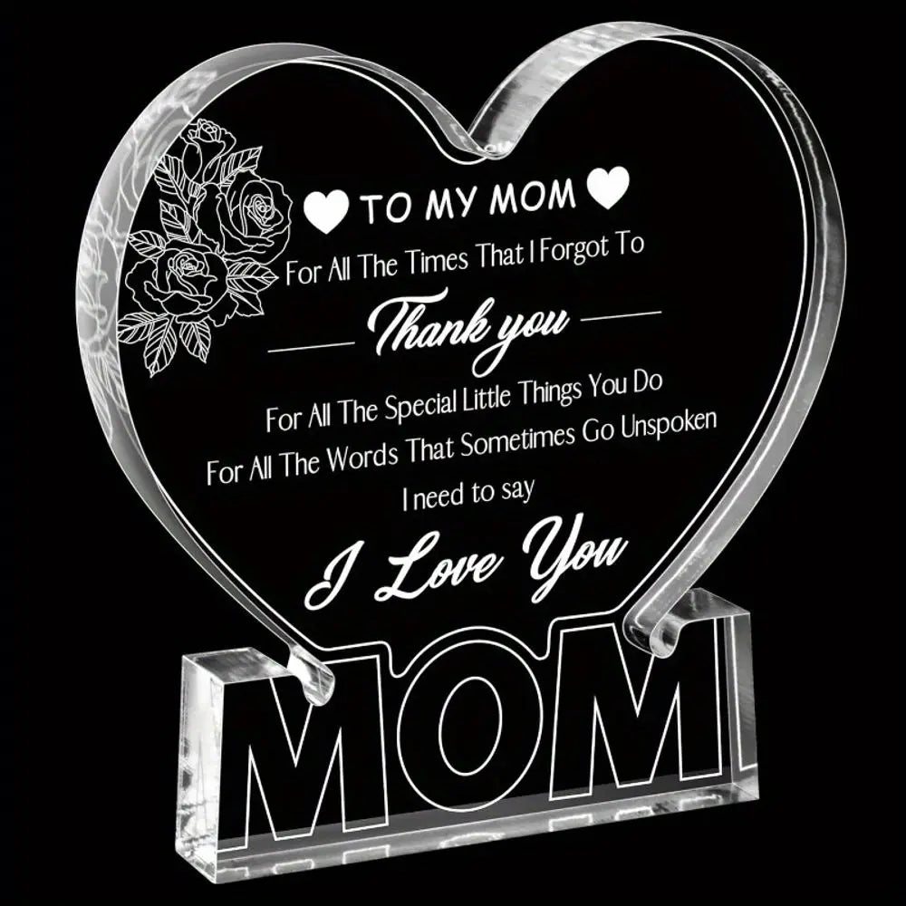 Heart Acrylic Mom Gift from Daughter & Son Ideal for Birthday, Thanksgiving, Christmas, Valentine's Day & Mother's Day