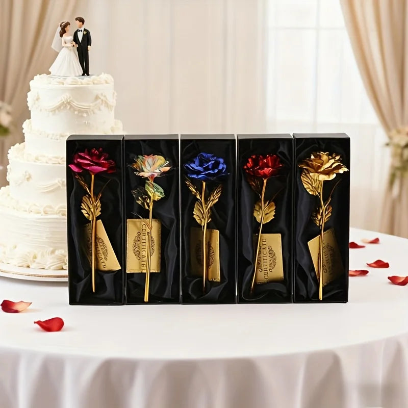Foil Rose Flower with Gift Box & Card Eternal Rose Gifts for Valentine's Day Thanksgiving Mother's Day Party Favors Decors