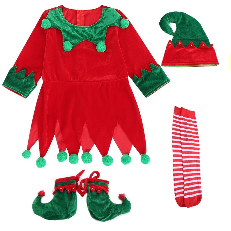 2025 New Year Kids Santa Claus Costume Girls' Christmas Dress Set Children's Cosplay Dress Carnival Party Clothes Xmas Gift