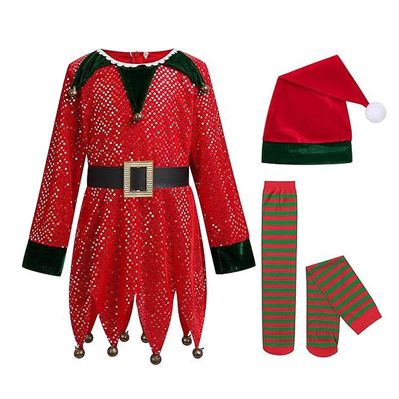 2025 New Year Kids Santa Claus Costume Girls' Christmas Dress Set Children's Cosplay Dress Carnival Party Clothes Xmas Gift