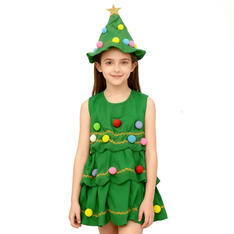 2025 New Year Kids Santa Claus Costume Girls' Christmas Dress Set Children's Cosplay Dress Carnival Party Clothes Xmas Gift