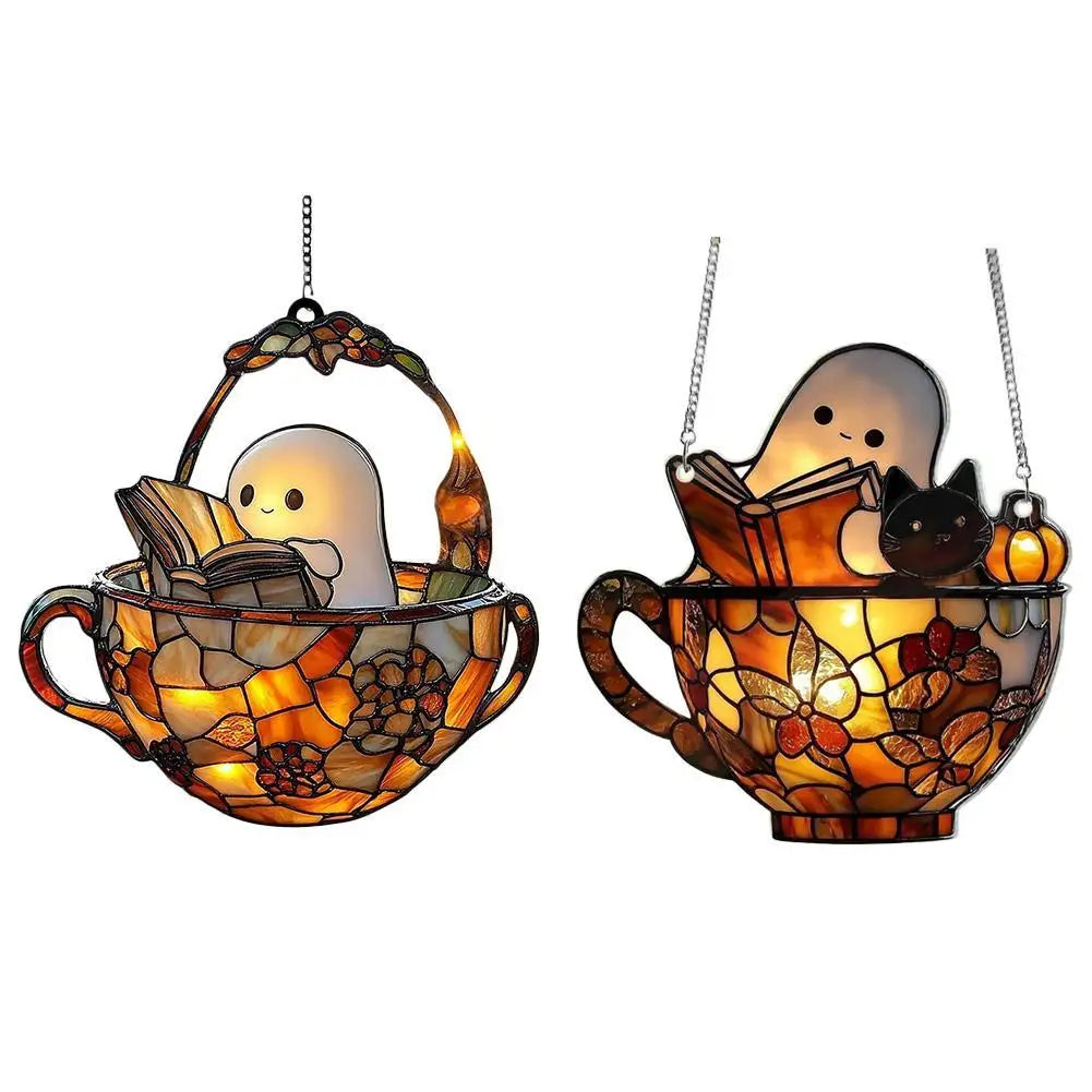 Cute Halloween Ghost Ornaments – Spooky 2D Acrylic Bath & Home Decor Hanging Set