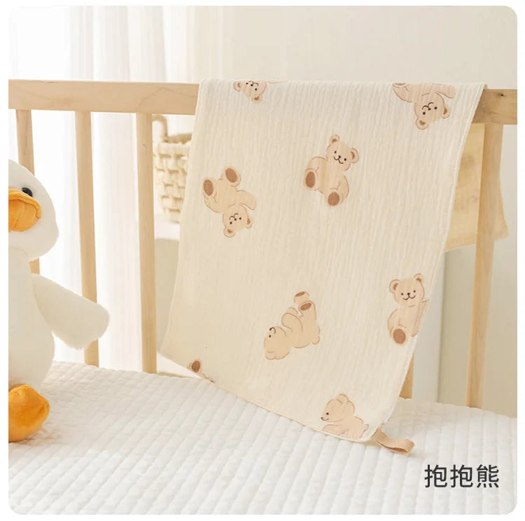 Cotton Muslin Baby Face Bear Towel Long Burp Cloth for Newborn Kindergarten Hand Towels Infant Drooling Bib Washcloth Baby Items