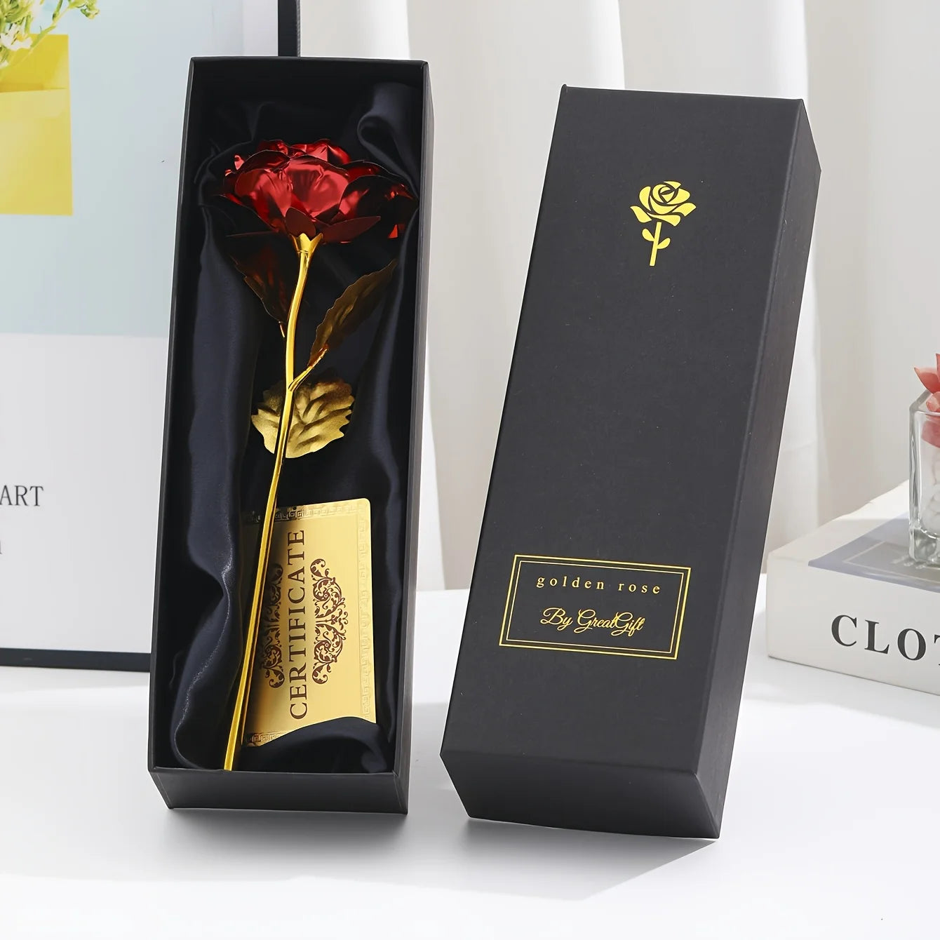 Foil Rose Flower with Gift Box & Card Eternal Rose Gifts for Valentine's Day Thanksgiving Mother's Day Party Favors Decors