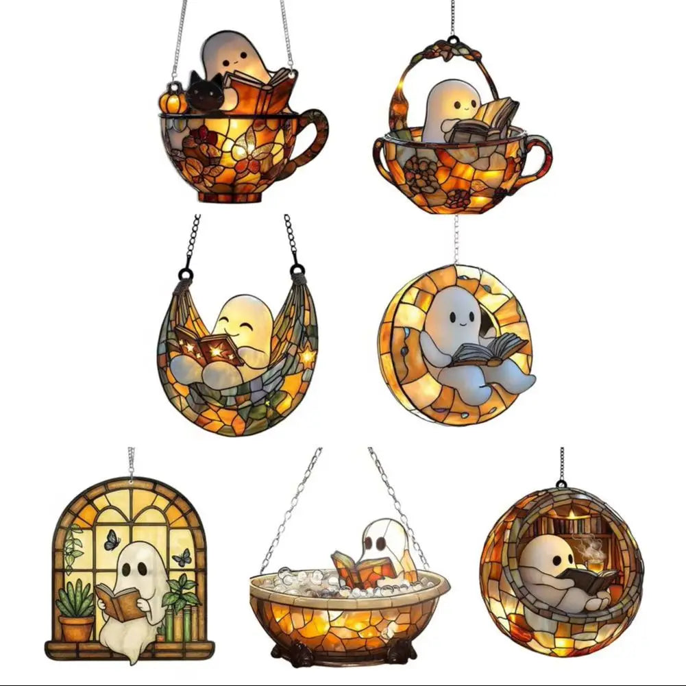 Cute Halloween Ghost Ornaments – Spooky 2D Acrylic Bath & Home Decor Hanging Set