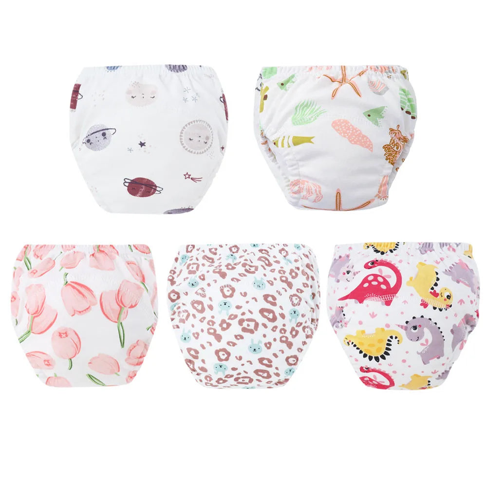 5pcs Baby Cotton Training Panties Waterproof Reusable Cloth Diapers Potty Training Underwear Nappies for Toddlers