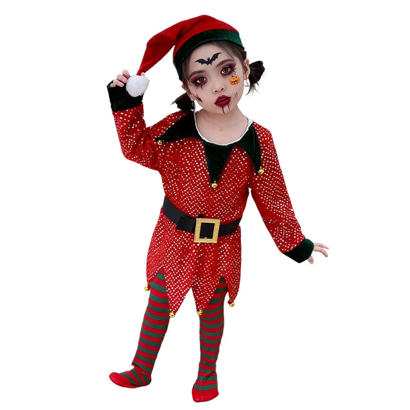 2025 New Year Kids Santa Claus Costume Girls' Christmas Dress Set Children's Cosplay Dress Carnival Party Clothes Xmas Gift