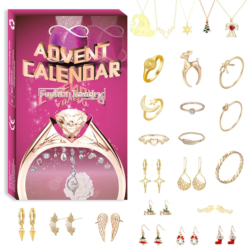 Christmas Advent Calendar Jewelry Gift Set for Girls – 24 Days of Rings, Necklaces & Earrings