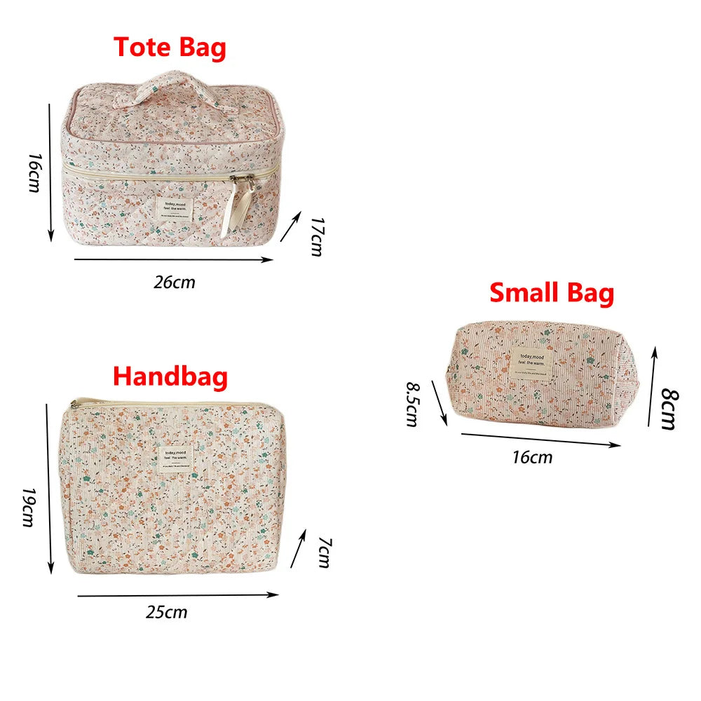 Luxury Vintage Floral Quilted Cosmetic Bag – Large Capacity Travel Makeup Organizer