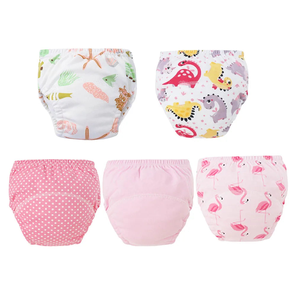 5pcs Baby Cotton Training Panties Waterproof Reusable Cloth Diapers Potty Training Underwear Nappies for Toddlers