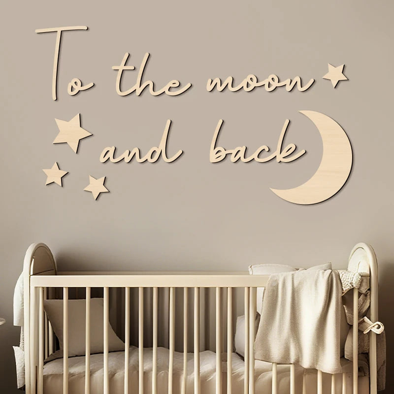 Boho Style Wooden Wall Stickers Wall Decor "To The Moon and Back" With Moon and Stars Signs for Thanksgiving Room Wall Decor