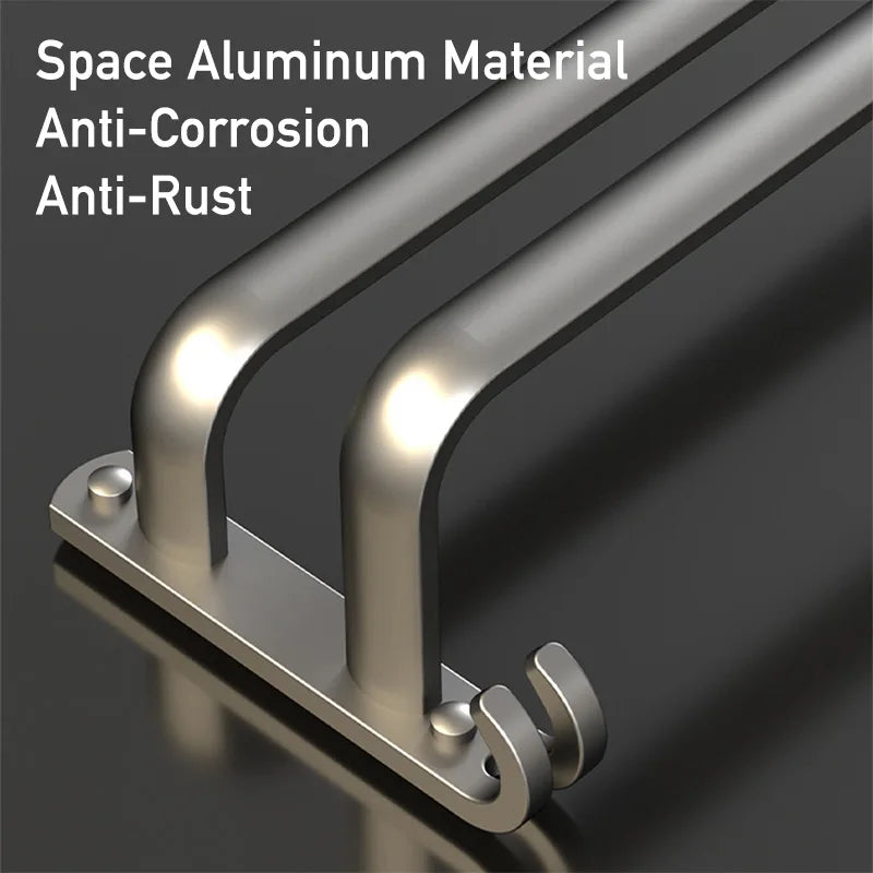 Space Aluminum Multi-Rod Wall Towel Bar – Rust-Proof Bathroom Rack with Hooks, 2 Install Options