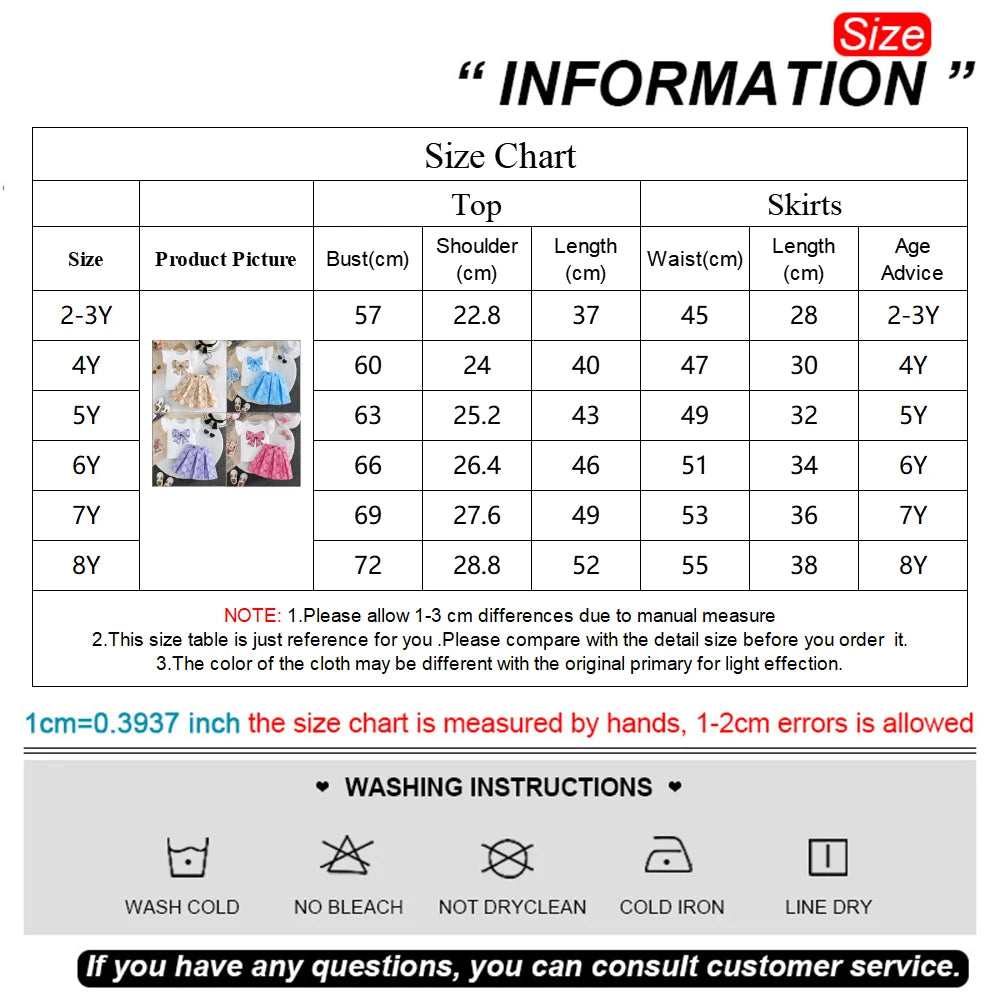 Prowow Girl School Outfit Flutter Sleeve Front Bow T-shirt and Vintage Printed Skirt Summer 2pcs Set For Children Clothing Girls