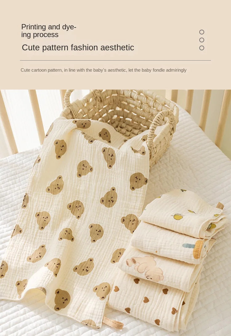 Cotton Muslin Baby Face Bear Towel Long Burp Cloth for Newborn Kindergarten Hand Towels Infant Drooling Bib Washcloth Baby Items