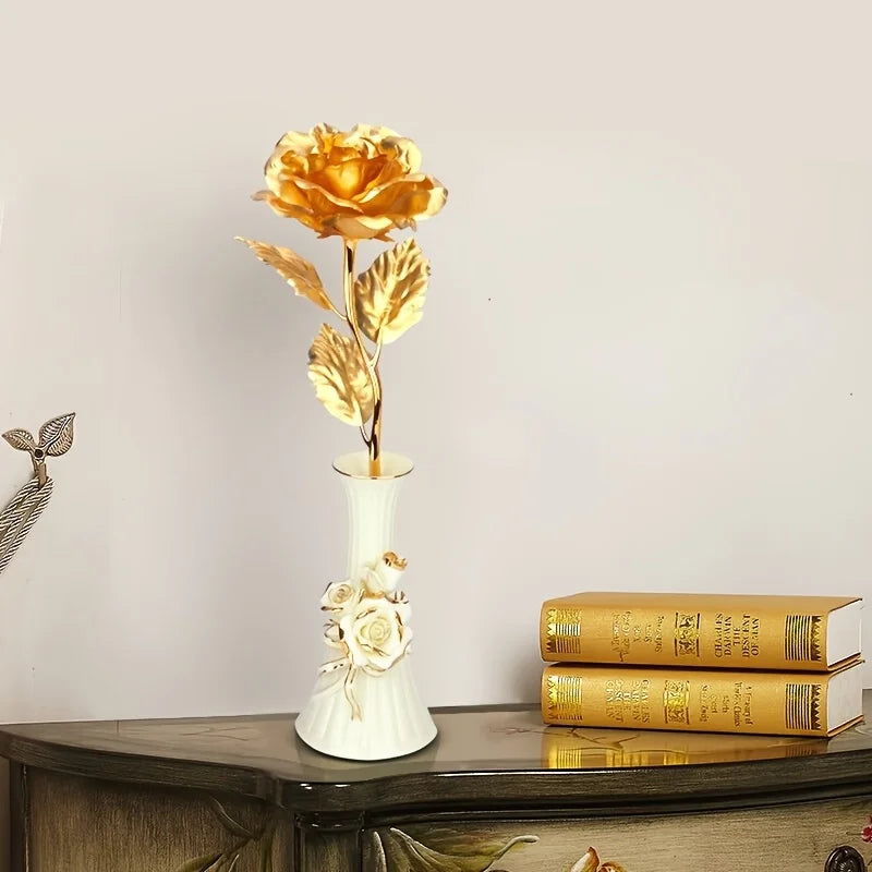 Foil Rose Flower with Gift Box & Card Eternal Rose Gifts for Valentine's Day Thanksgiving Mother's Day Party Favors Decors
