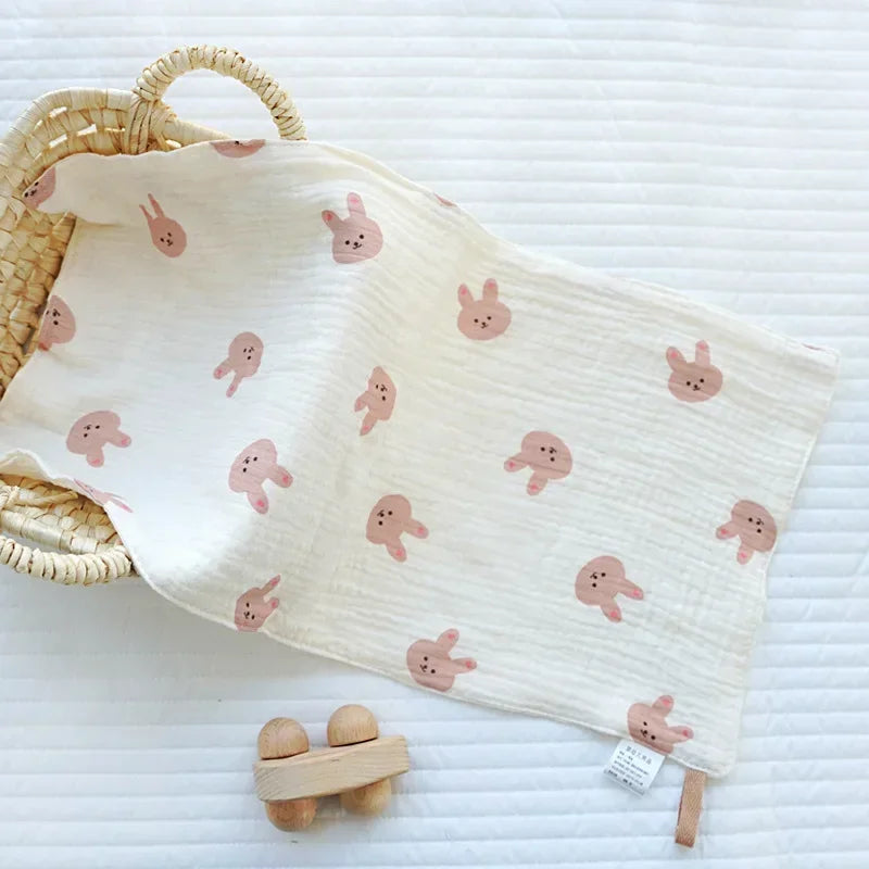 Cotton Muslin Baby Face Bear Towel Long Burp Cloth for Newborn Kindergarten Hand Towels Infant Drooling Bib Washcloth Baby Items