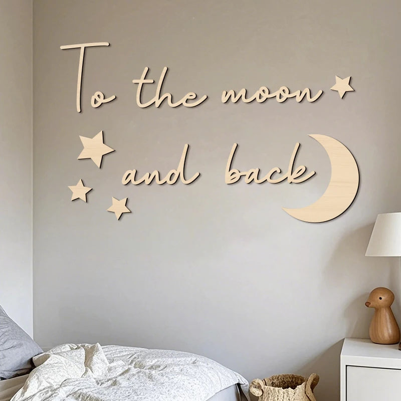 Boho Style Wooden Wall Stickers Wall Decor "To The Moon and Back" With Moon and Stars Signs for Thanksgiving Room Wall Decor