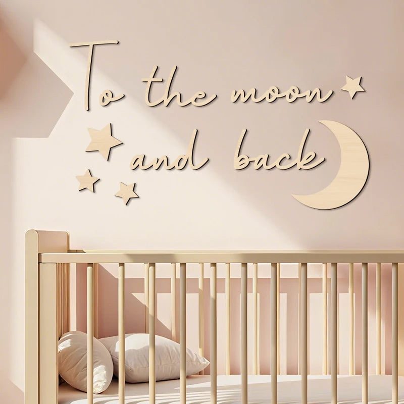 Boho Style Wooden Wall Stickers Wall Decor "To The Moon and Back" With Moon and Stars Signs for Thanksgiving Room Wall Decor