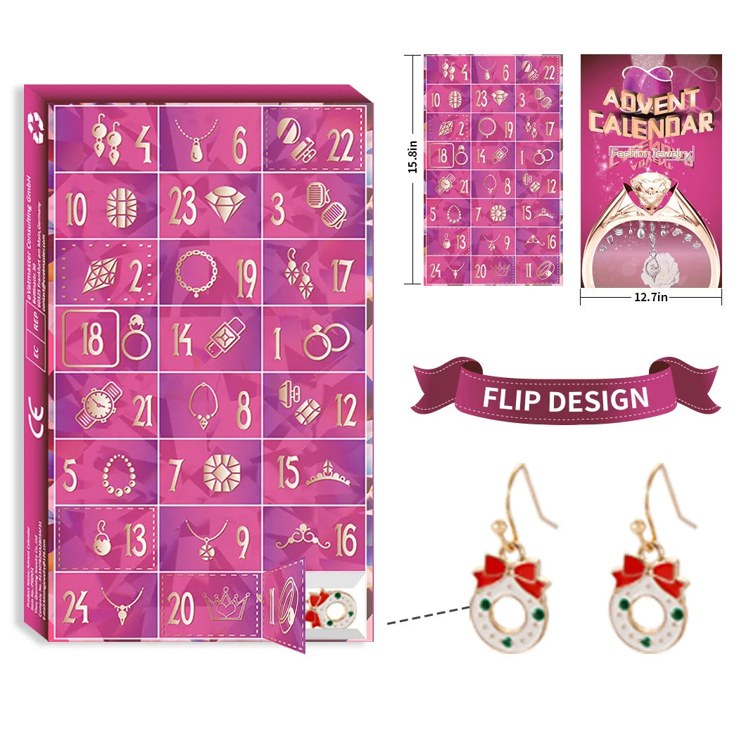 Christmas Advent Calendar Jewelry Gift Set for Girls – 24 Days of Rings, Necklaces & Earrings