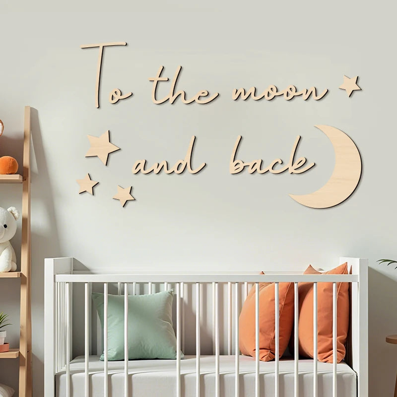 Boho Style Wooden Wall Stickers Wall Decor "To The Moon and Back" With Moon and Stars Signs for Thanksgiving Room Wall Decor