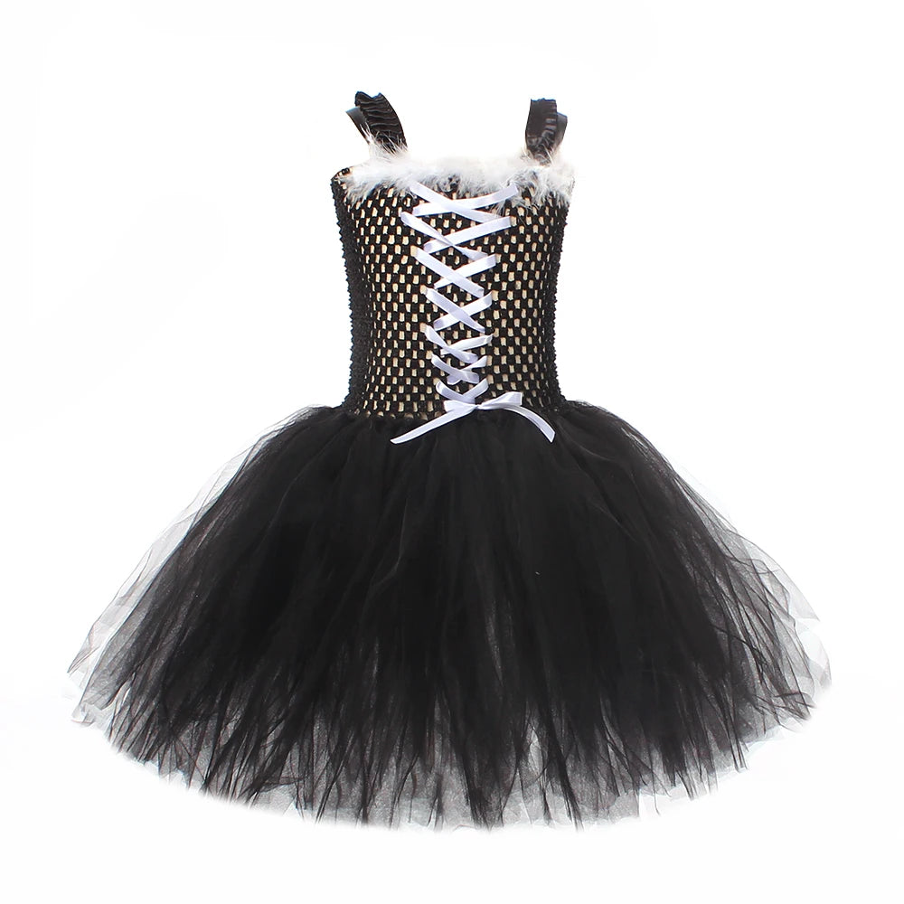 Black Cat Halloween Costume Kids Animal Fancy Tutu Dress with Ears Headband Baby Girls Cosplay Clothes Birthday Party Outfits