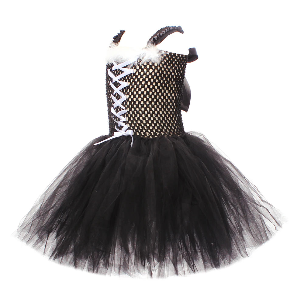 Black Cat Halloween Costume Kids Animal Fancy Tutu Dress with Ears Headband Baby Girls Cosplay Clothes Birthday Party Outfits