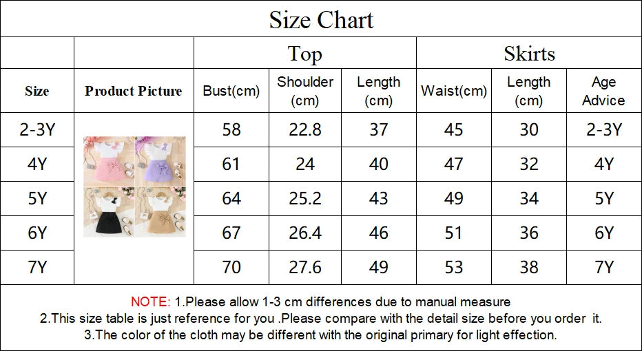 Prowow Girl School Outfit Flutter Sleeve Front Bow T-shirt and Vintage Printed Skirt Summer 2pcs Set For Children Clothing Girls