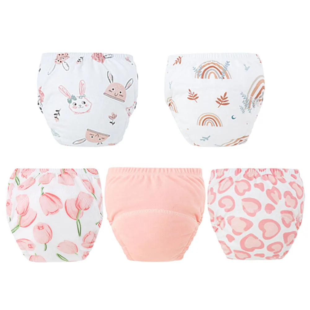 5pcs Baby Cotton Training Panties Waterproof Reusable Cloth Diapers Potty Training Underwear Nappies for Toddlers