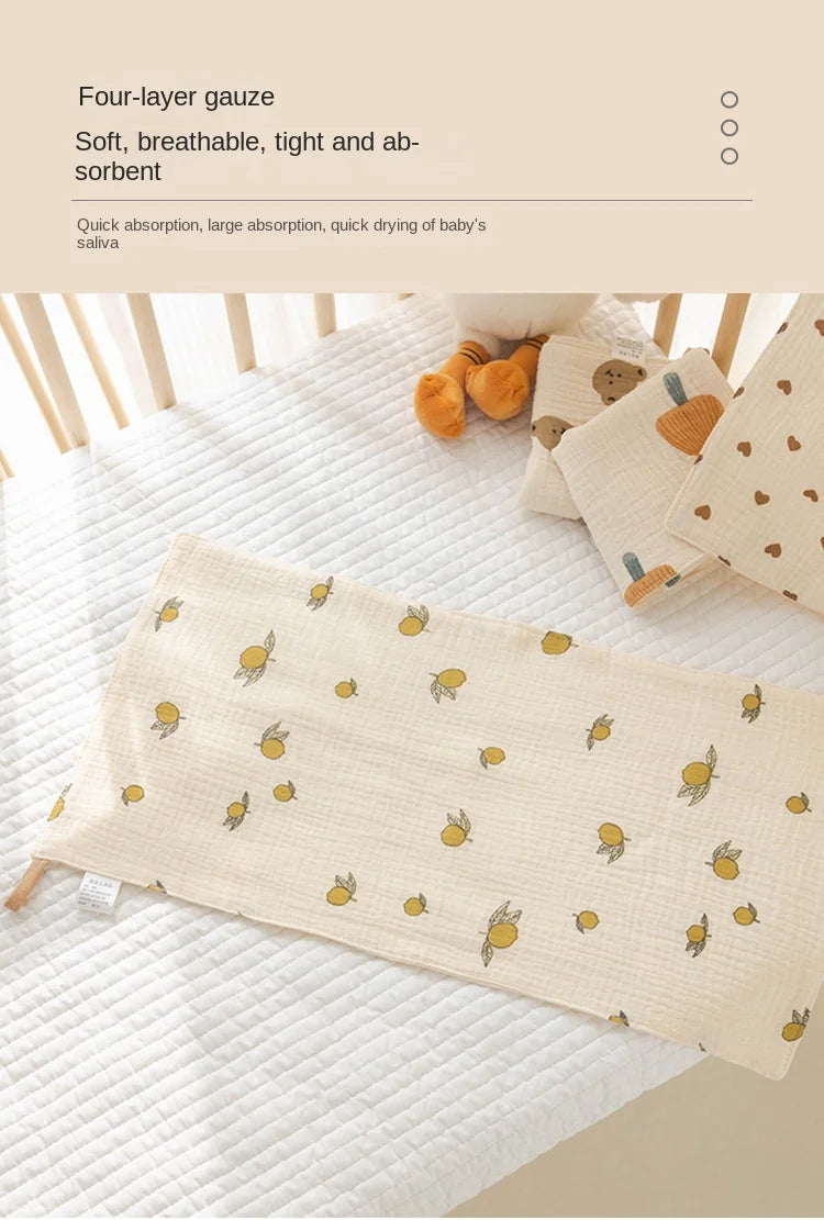 Cotton Muslin Baby Face Bear Towel Long Burp Cloth for Newborn Kindergarten Hand Towels Infant Drooling Bib Washcloth Baby Items