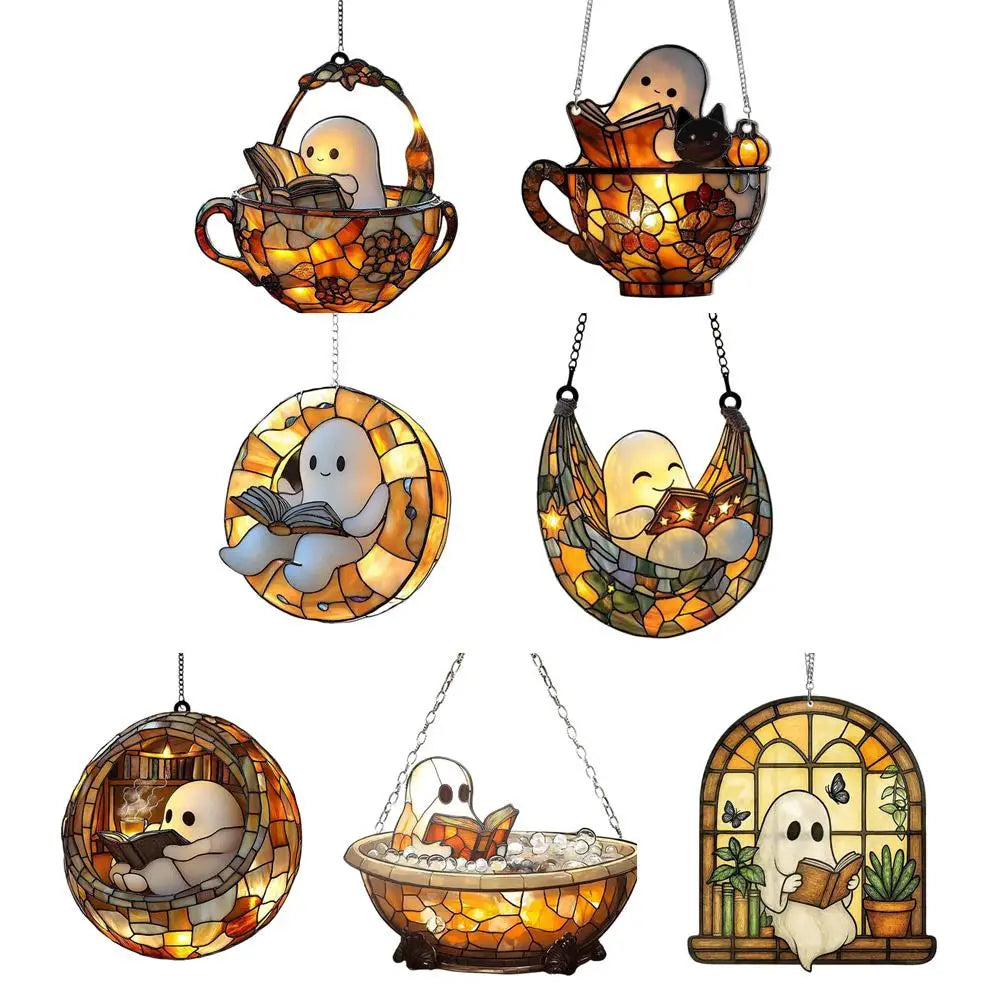 Cute Halloween Ghost Ornaments – Spooky 2D Acrylic Bath & Home Decor Hanging Set