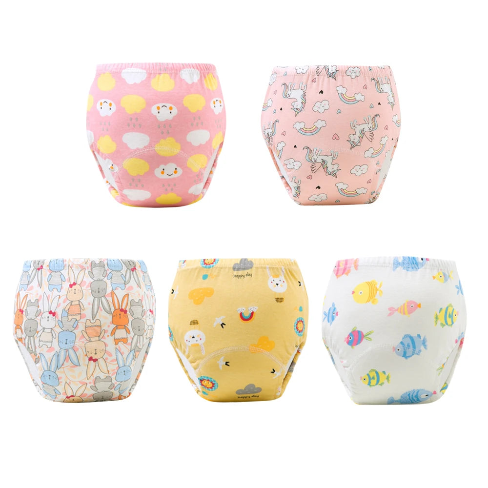 5pcs Baby Cotton Training Panties Waterproof Reusable Cloth Diapers Potty Training Underwear Nappies for Toddlers