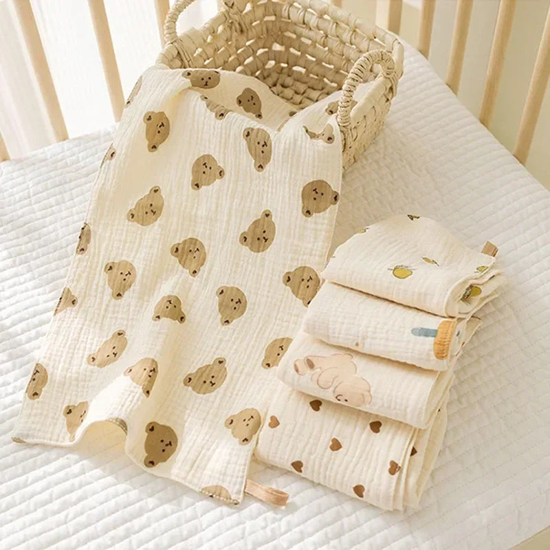 Cotton Muslin Baby Face Bear Towel Long Burp Cloth for Newborn Kindergarten Hand Towels Infant Drooling Bib Washcloth Baby Items