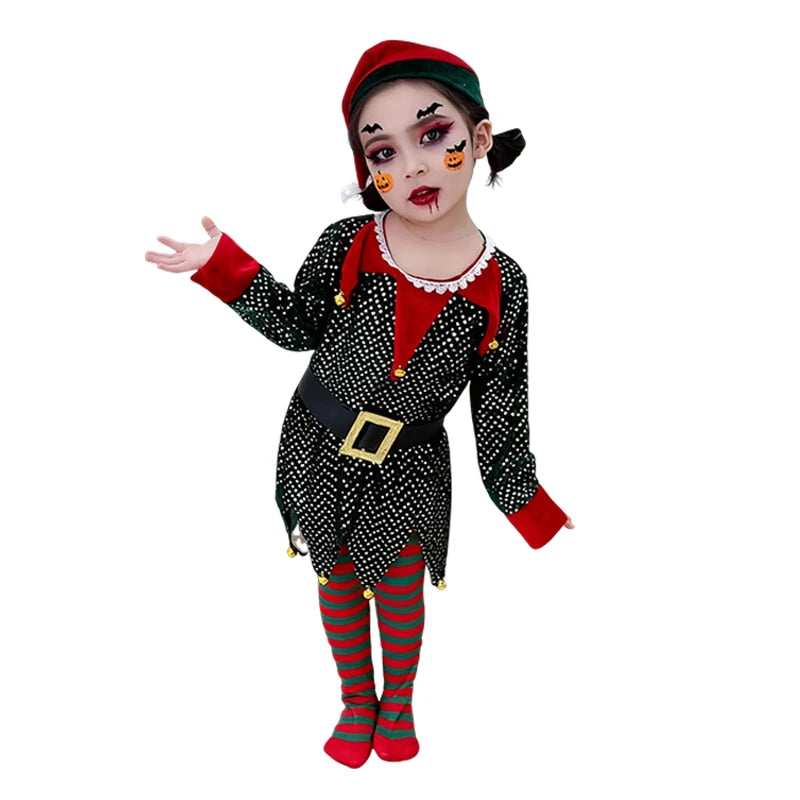 2025 New Year Kids Santa Claus Costume Girls' Christmas Dress Set Children's Cosplay Dress Carnival Party Clothes Xmas Gift