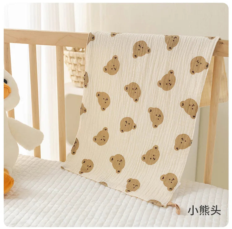 Cotton Muslin Baby Face Bear Towel Long Burp Cloth for Newborn Kindergarten Hand Towels Infant Drooling Bib Washcloth Baby Items